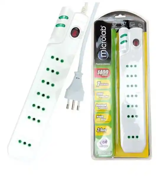 Microlab Protector Eléctrico 1400 Julios 2.1 Metros White