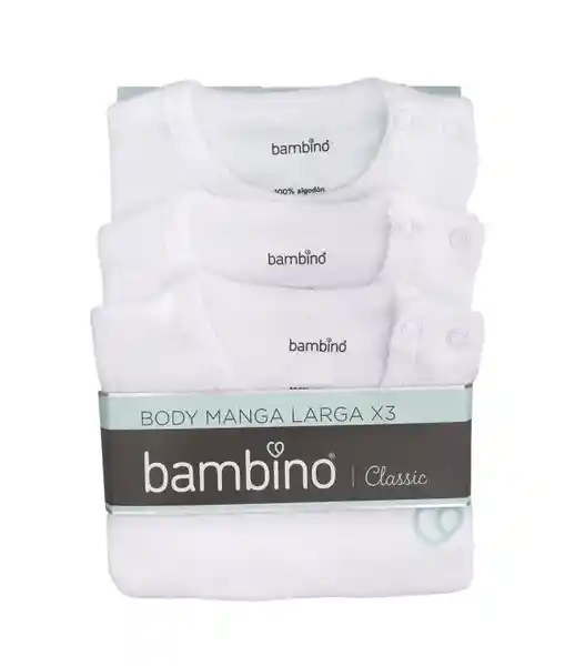 Bambino Body de Algodón Manga Larga Blanco 9-12 Meses