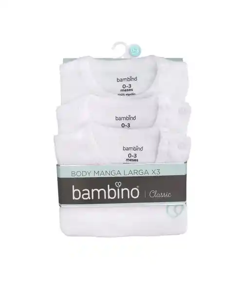 Bambino Body de Algodón Manga Larga Blanco 0-3 Meses