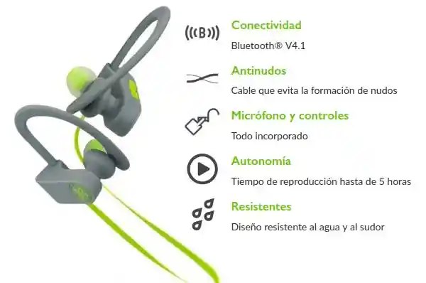 Klip Xtreme Audífono Jogbudz Bluetooth Gris/Amarillo KHS-632