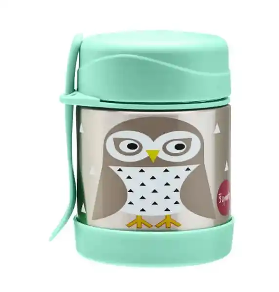 3 Sprouts Termo Con Tenedor Búho Verde y Gris