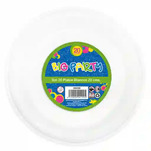 Big Party Platos Blancos 22 Cms x 20 Unidades
