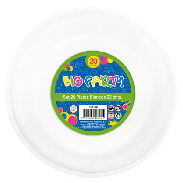 Big Party Platos Blancos 22 Cms x 20 Unidades