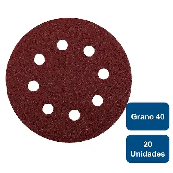 KWB Disco Lija Velcro 8 Perforaciones Grano 40 5''