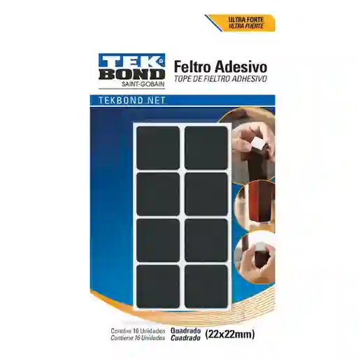 Tekbond Fieltro Adhesivo Cuadrado Negro 22 mm
