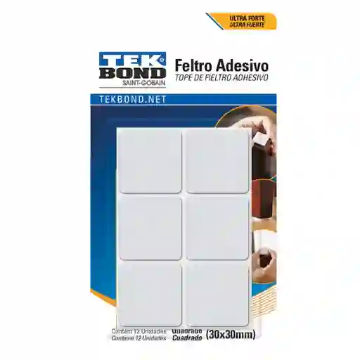Tekbond Fieltro Adhesivo Cuadrado Blanco 30 mm