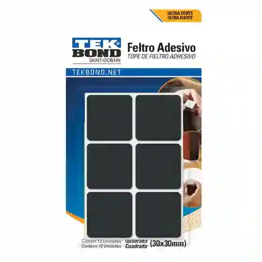 Tekbond Fieltro Adhesivo Cuadrado Negro 30 mm