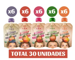 Ama Mix Pure De Fruta Orgánico Papilla Colado 30x90grs