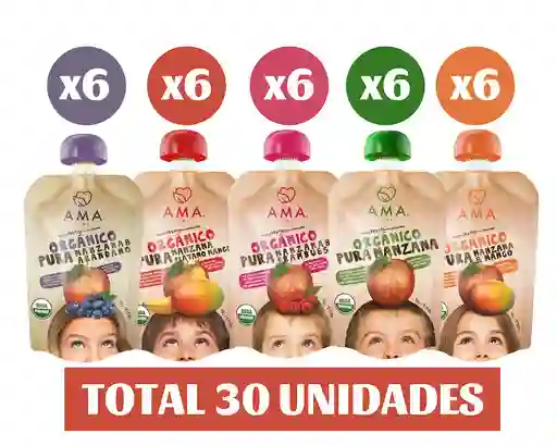 Ama Mix Pure De Fruta Orgánico Papilla Colado 30x90grs