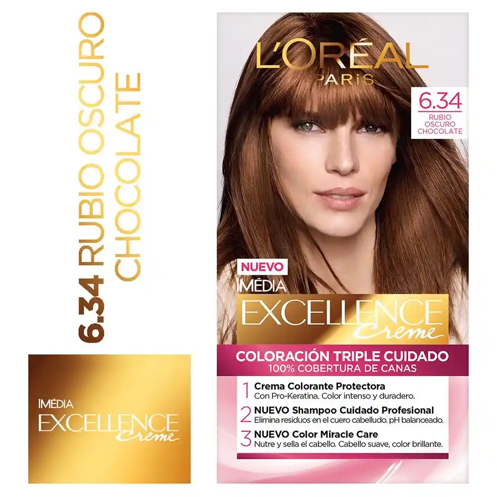 Loreal Paris-Excellence Creme Tinte Permanente para Cabello Tono 6.34 Rubio Oscuro Chocolate