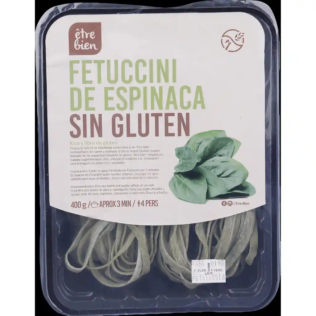 Etre Bien Fideos Fetuccini de Espinaca sin Gluten