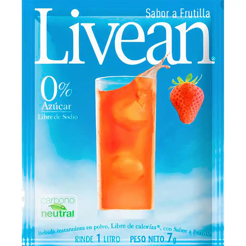 Livean Polvo Para Preparar Bebida Jugo 0 % Azúcar Frutilla