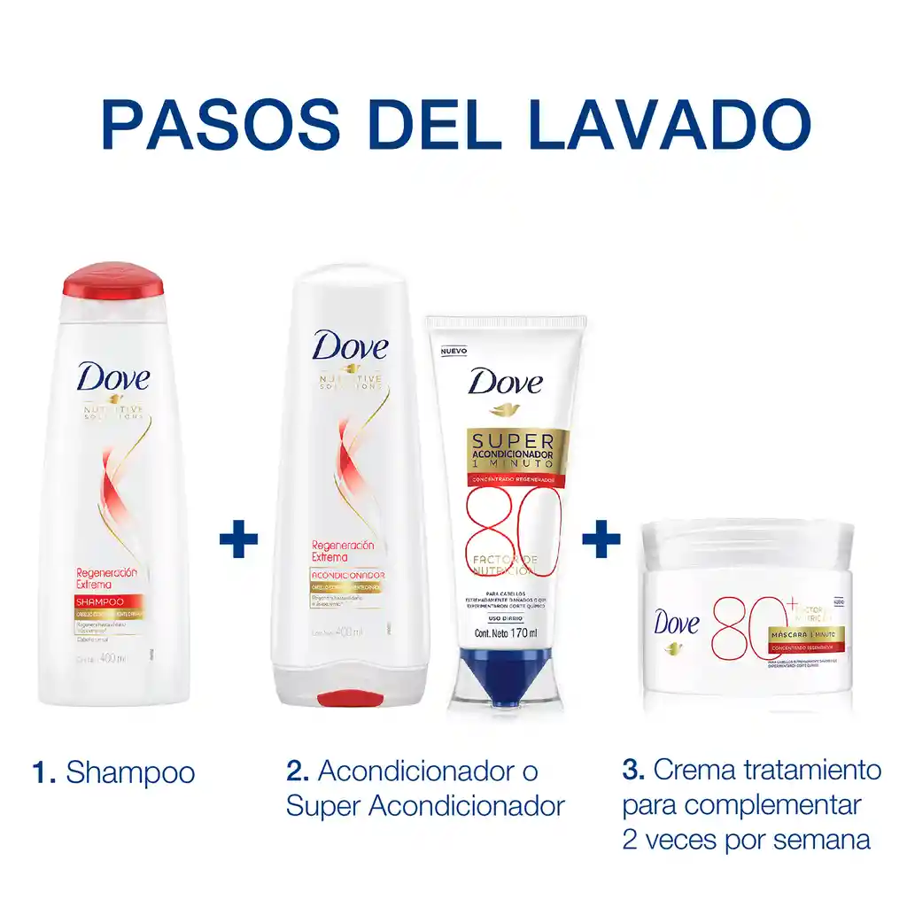 Dove Shampoo Regeración Extrema+ Acondicionador Factor de Nutrición