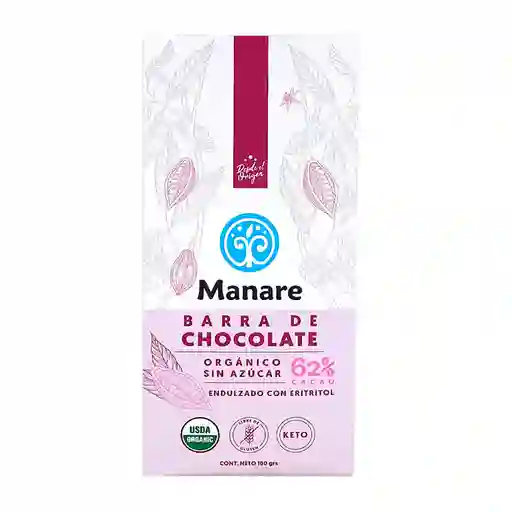 Manare Barra de Chocolate 62% Cacao sin Azúcar