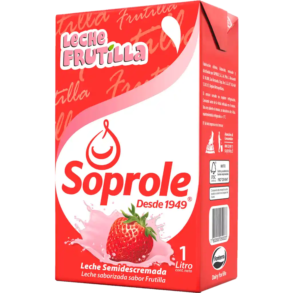 Soprole Leche Semidescremada Sabor Frutilla