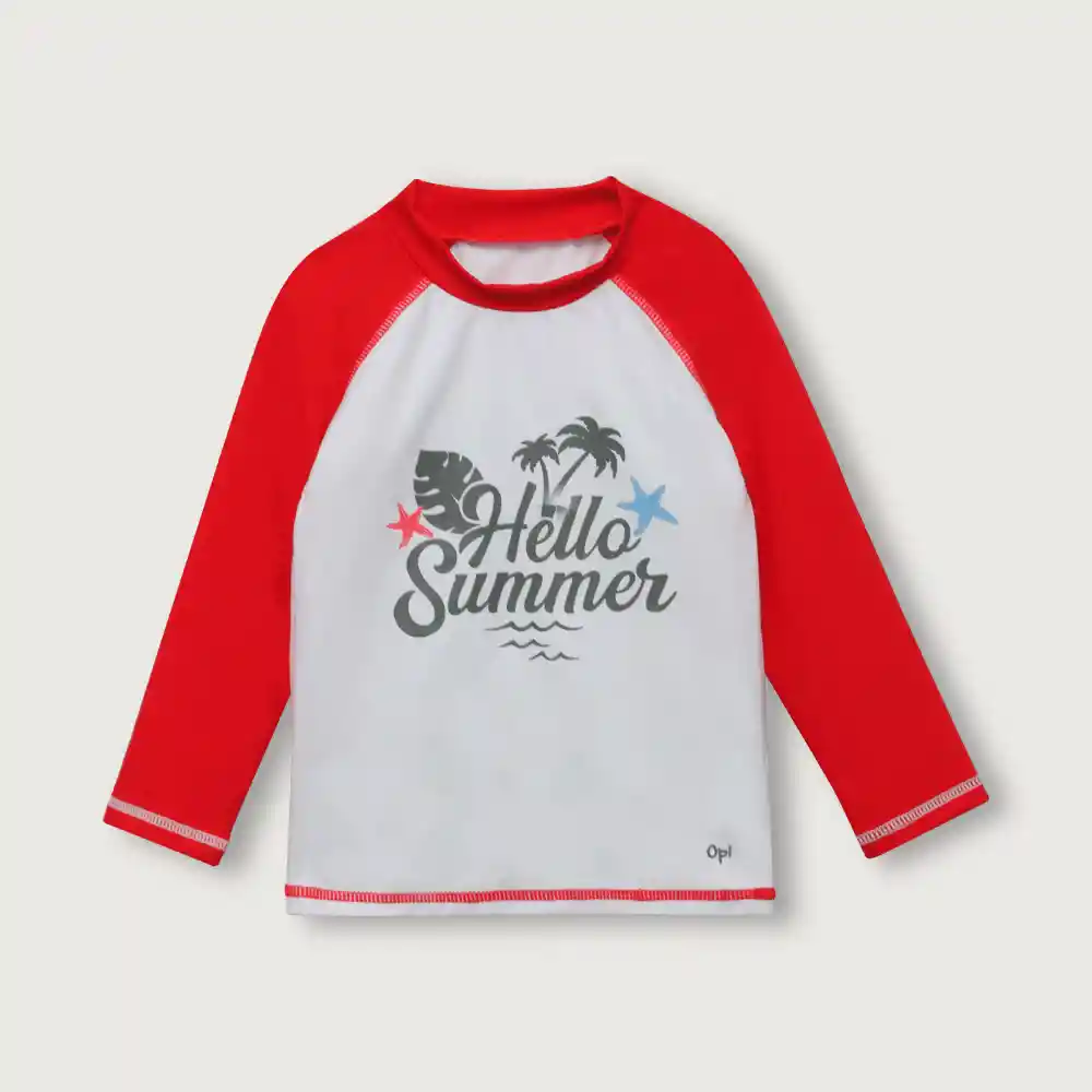 Traje Baño Polera Uv Con Mangas Niño Rojo Talla 6 M