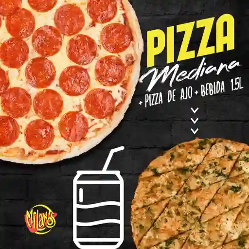 Pizza Mediana + Pizza de Ajo + Bebida 1.5 L