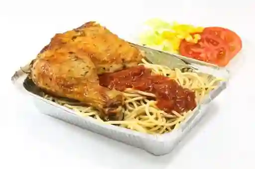 1/4 Pollo Asado con Spaghetti y Ensalada