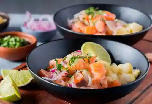 Ceviche Salmón y Camarón