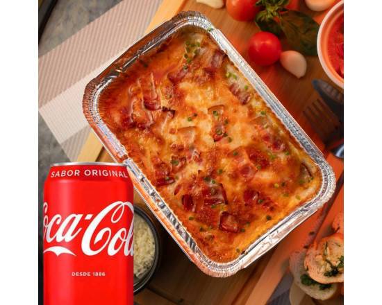 Lasaña Bacon + Bebida + Pancitos de Ajo