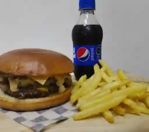 Combo Cheeseburguer Doble Papas Fritas Bebida 350 Cc Sabores