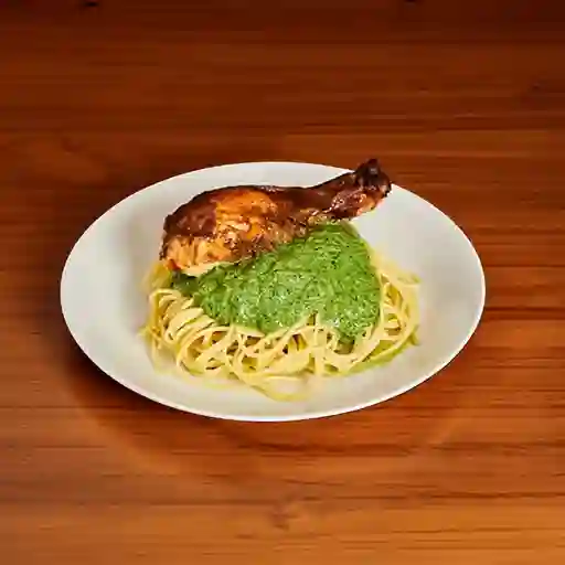 Tallarín al Pesto con 1/4 de Pollo Brasa