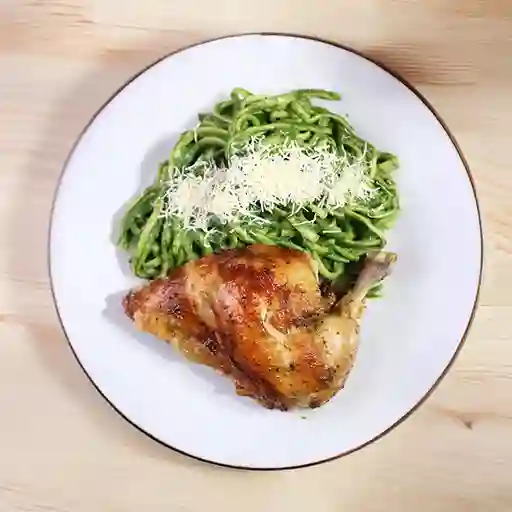 Fideo Al Pesto y 1/4 Pollo