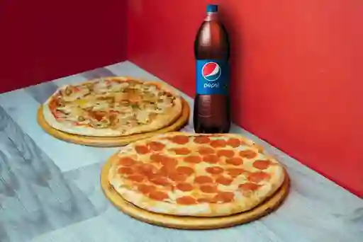 2 Pizzas familiares + bebida de 2 litros