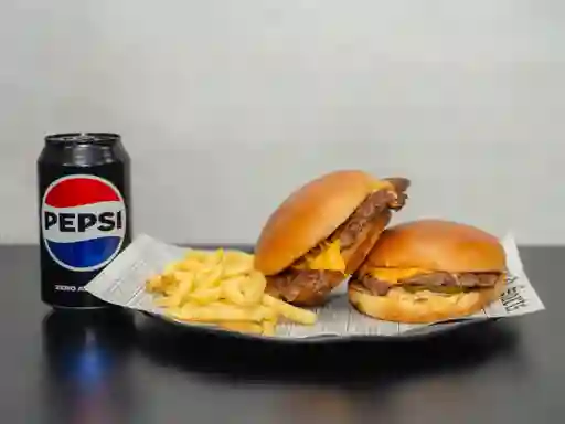 2 Cheese Burger + Papas + Bebida