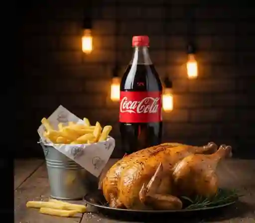 Promoción Pollo Asado Entero + 500gr Papas Fritas +bebida 1,5lt
