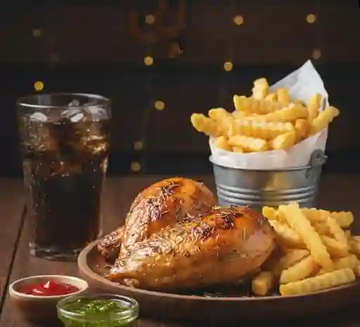 Colación 1/4 Pollo Asado Pechuga + Papas Fritas