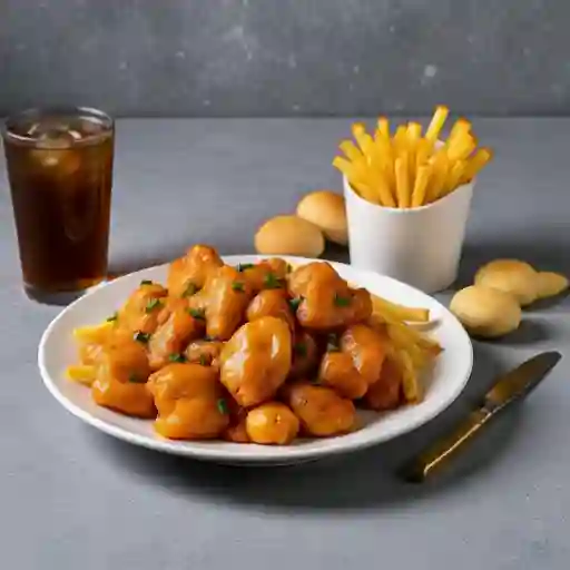 Colaciones Pollo Mongoliano con Papas Fritas