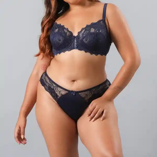Sostén Encaje y Pasamaneria Color Navy Talla 38D Flores
