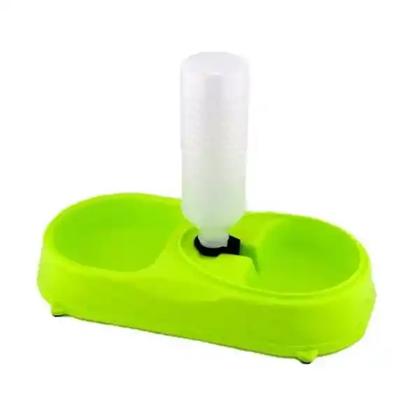 Dispensador Plato Agua Y Comida Mascotas Verde