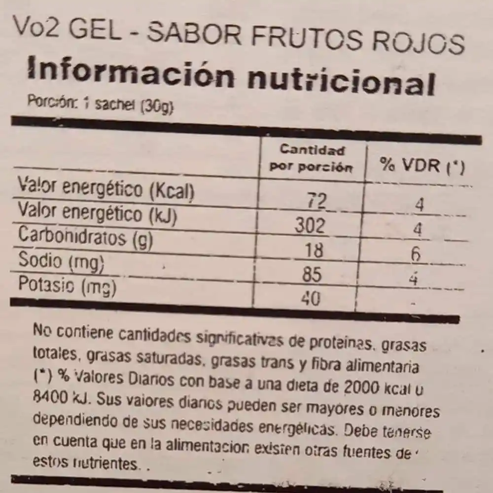 Suplemento Energético Vo2 Energy Gel Frutos Rojos