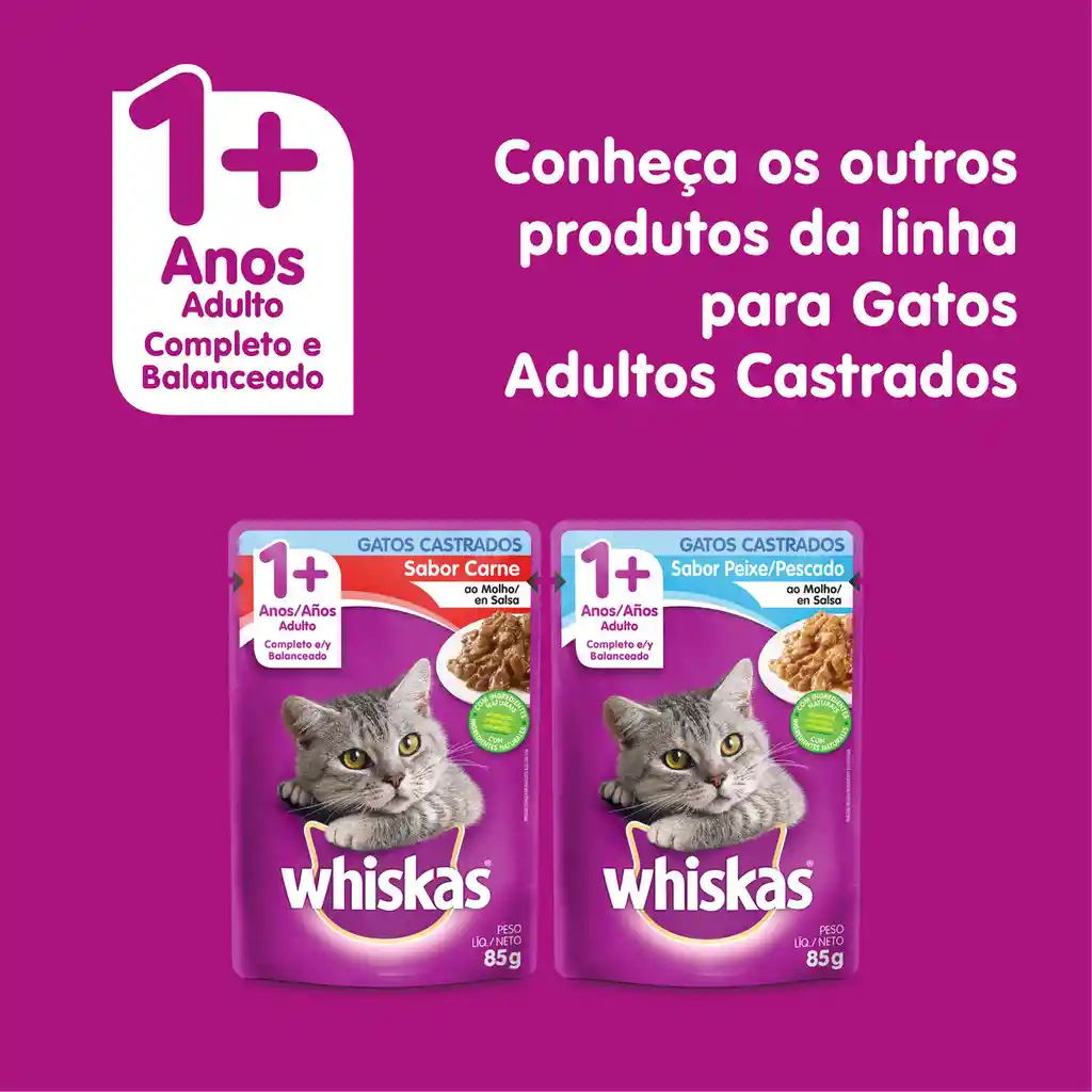 Whiskas Alimento Húmedo para Gato Castrados Carne en Salsa