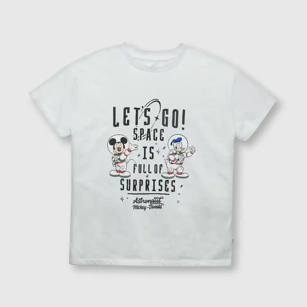 Polera Mickey Space De Niño Blanca Talla 3a