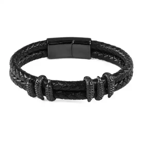 Pulsera Cuero Con Dijes Garras de Dragón Grande Negro