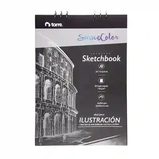 Block Sketchbook Black 30 Hojas A3 Torre