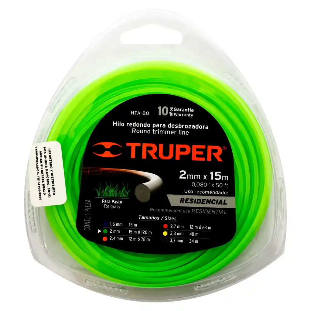 Truper Nylon Para Orilladora Redondo 2.0 mm x 15 m