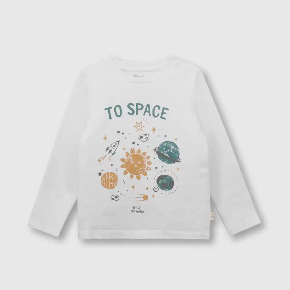 Polera Planetas Bebé Niño Blanco Talla 3/6 Meses