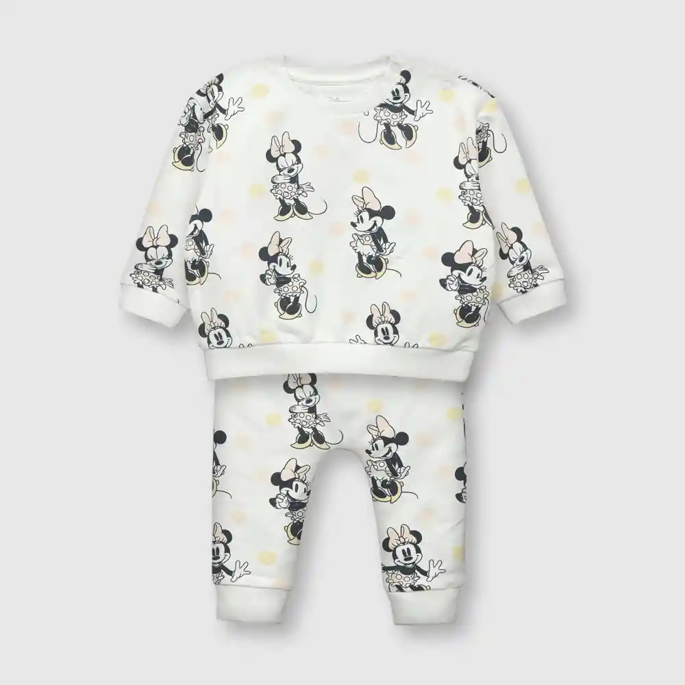 Set Polerón + Pantalón De Bebé Minnie Blanco Talla 6/9m