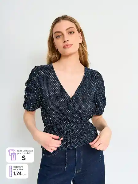 Index Blusa Manga Corta Decruce Cor Navy S S25