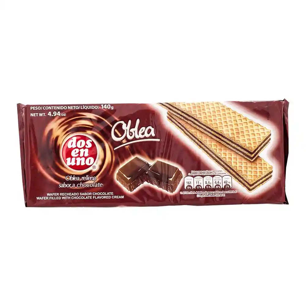 Dos en Uno Oblea Rellena Sabor Chocolate Wafer