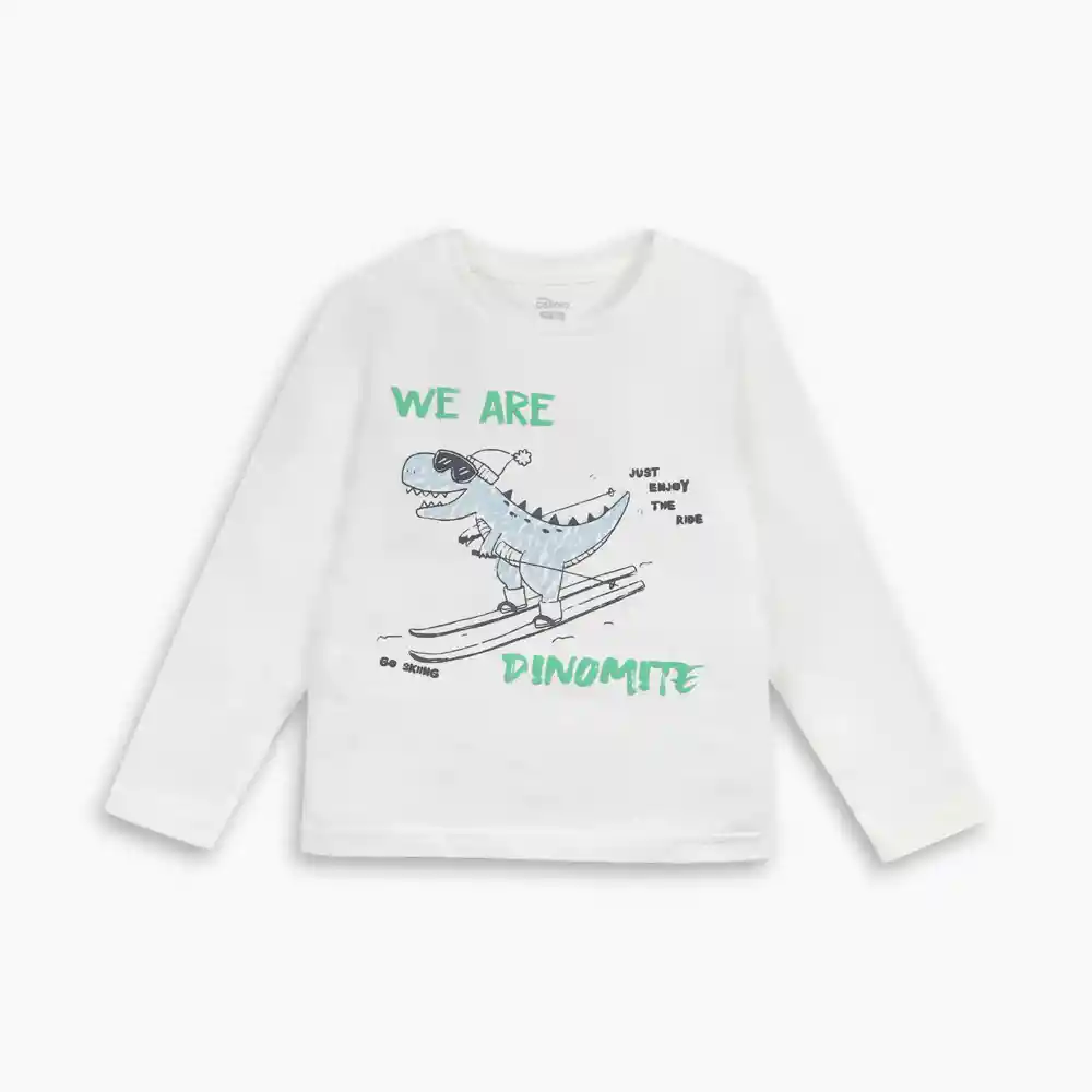 Polera Dinosaurio Dinomite Para Niño Blanca Talla 9/12m
