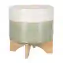 Maceta de Cerámica Con Base de Bambú 27 x 21 cm Casaideas