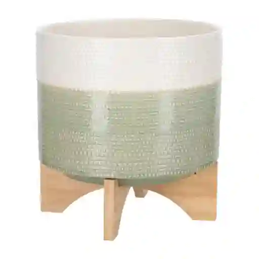 Maceta de Cerámica Con Base de Bambú 27 x 21 cm Casaideas