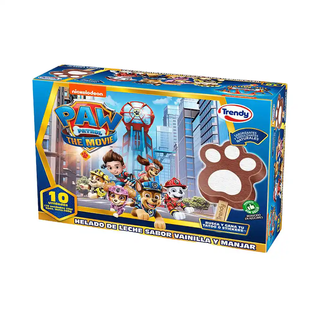 Trendy Paleta de Helado Sabor a Vainilla Cubierto de Chocolate Edición Paw Patrol