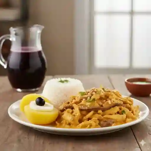 Ají de Gallina, Arroz y Papas Cocinadas