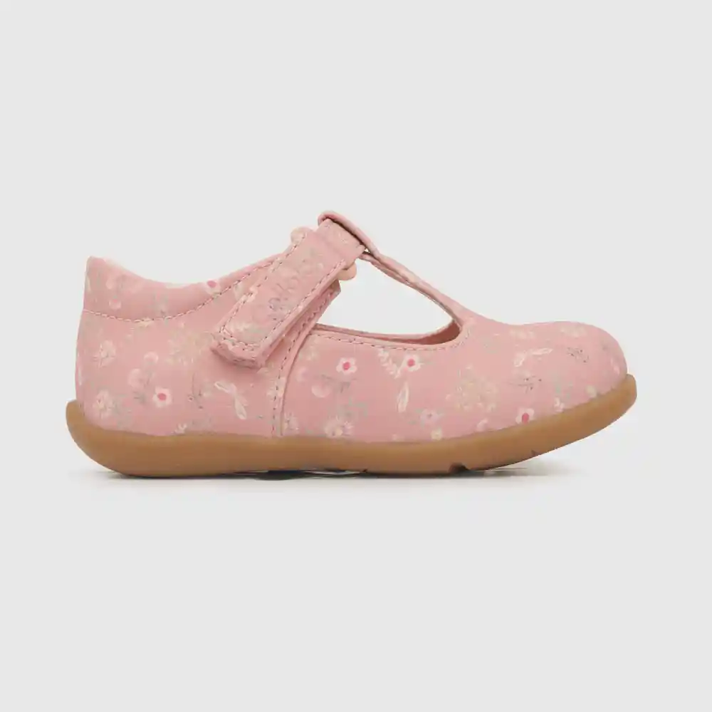 Zapatillas Reina Velcro Floreada Niña Rosado Talla 25